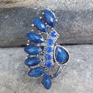 Stunning Huge Statement Ring with Blue Lapis Lazu Rhinestones Adjustable NWOT